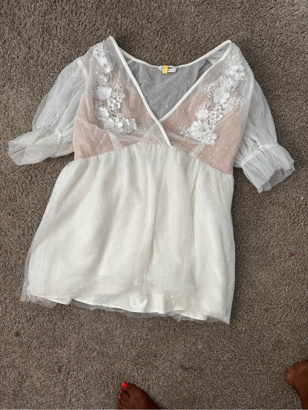 Showpo White Sheer Embroidered Mini Dress